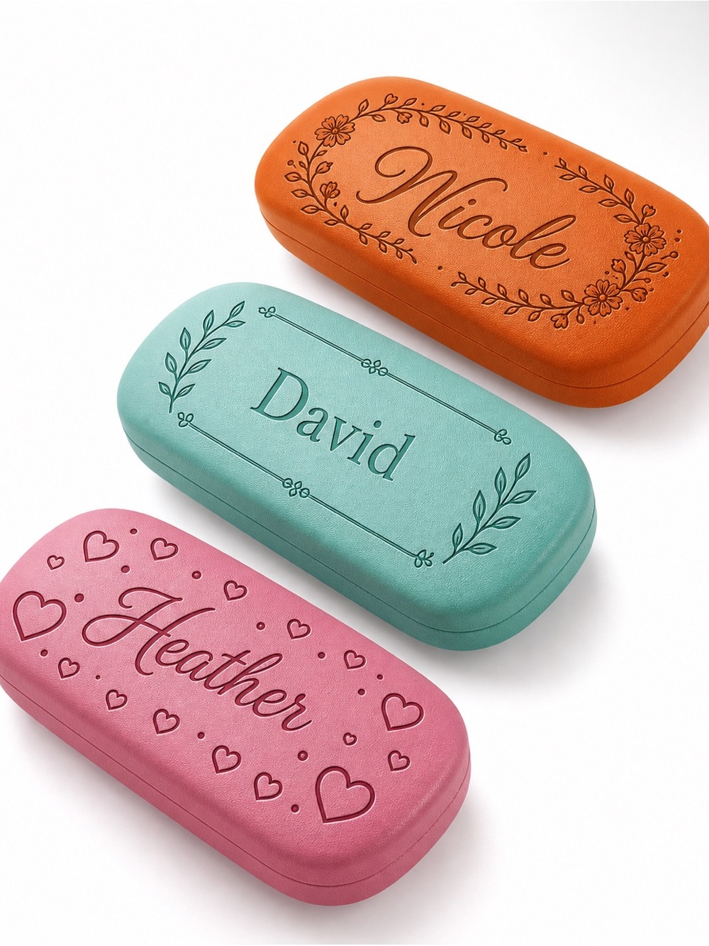 Hand crafted by me engraved faux leather hard shell eye glass case pick one